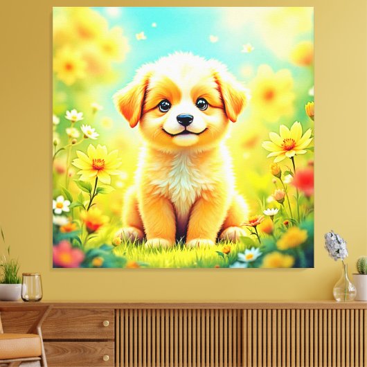 Schattigee Puppy Flower Art Canvas Afdruk (Insitu (Woonkamer))