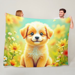 Schattigee Puppy Flower Art Fleece Deken