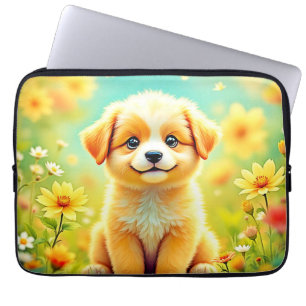 Schattigee Puppy Flower Art Laptop Sleeve