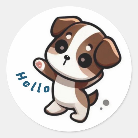 Schattigee puppy gezegde hallo ronde sticker (Voorkant)
