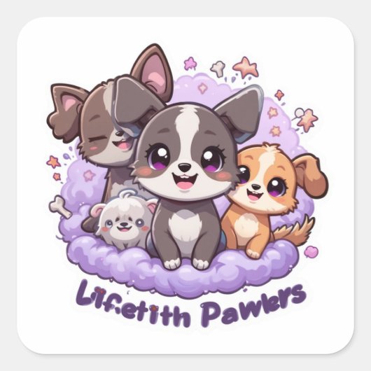 Schattigee Puppy GroupLife met Pawers Dog Decal Vierkante Sticker (Voorkant)