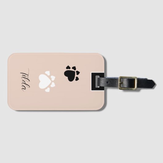 Schattigee puppy hart poten gepersonaliseerd bagagelabel (Voorkant (horizontaal))