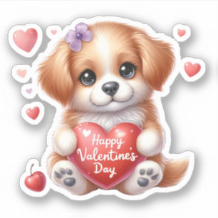 Schattigee Puppy Hearts Happy Valentijnsdag Sticker
