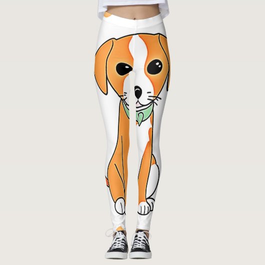 Schattigee Puppy Herfst Kunstwerk Leggings (Voorkant)