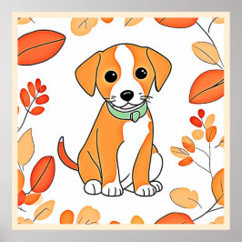 Schattigee Puppy Herfst Kunstwerk Poster