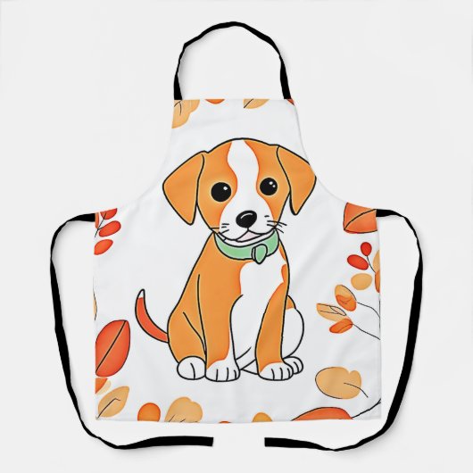 Schattigee Puppy Herfst Kunstwerk Schort (Voorkant)