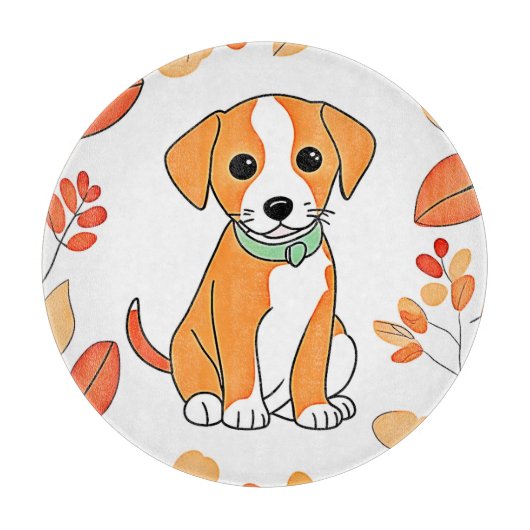 Schattigee Puppy Herfst Kunstwerk Snijplank (Voorkant)