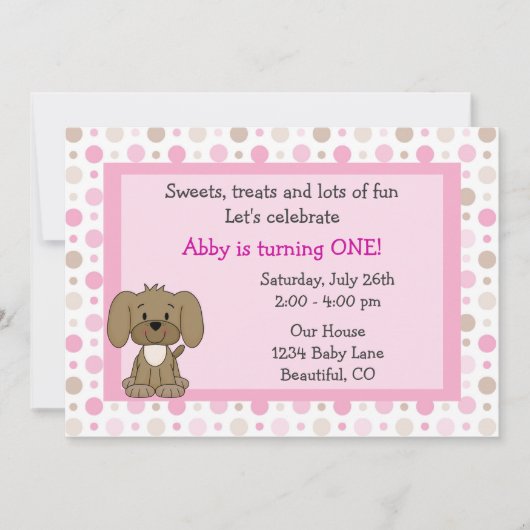 Schattigee puppy hond 1e verjaardag uitnodiging vo (Voorkant)