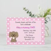 Schattigee Puppy Hond en Harten Meisjes Roze 1e Ve Kaart (Staand voorkant)