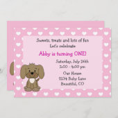 Schattigee Puppy Hond en Harten Meisjes Roze 1e Ve Kaart (Voorkant / Achterkant)