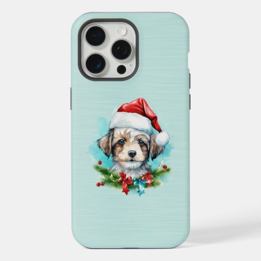 Schattigee puppy hond in een kerstmuts iPhone hoesje (Achterkant)
