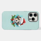 Schattigee puppy hond in een kerstmuts iPhone hoesje (Achterkant horizontaal)