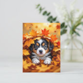 Schattigee puppy hond in herfstbladeren briefkaart (Staand voorkant)