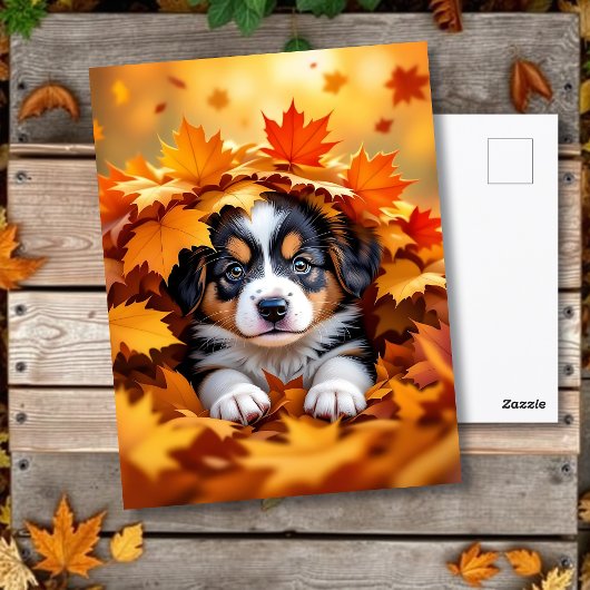 Schattigee puppy hond in herfstbladeren briefkaart