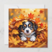 Schattigee puppy hond in herfstbladeren kaart (Voorkant)