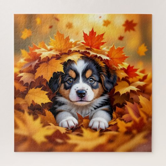 Schattigee puppy hond in herfstbladeren legpuzzel (Verticaal)