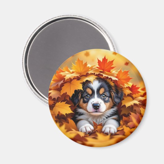 Schattigee puppy hond in herfstbladeren magneet (Voorkant / Achterkant)