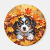Schattigee puppy hond in herfstbladeren magneet (Voorkant)