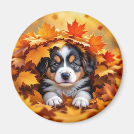 Schattigee puppy hond in herfstbladeren magneet