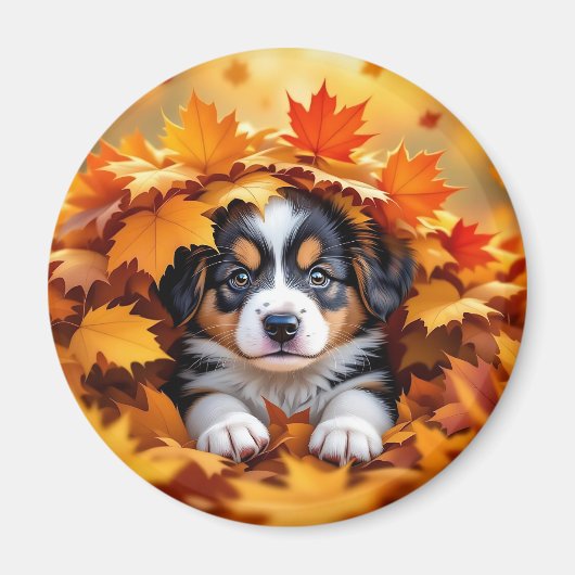 Schattigee puppy hond in herfstbladeren magneet (Voorkant)