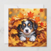 Schattigee puppy hond in herfstbladeren notitiekaartje (Voorkant)
