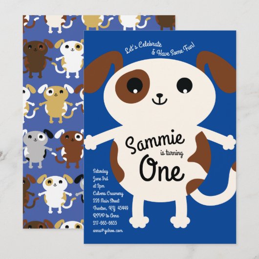 Schattigee puppy hond Kleurrijke 1e verjaardag Uit Kaart (Voorkant / Achterkant)