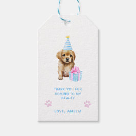 Schattigee puppy hond Pawty Blue verjaardagsfeestj Cadeaulabel