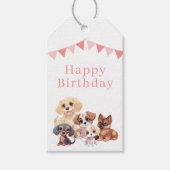 Schattigee puppy hond roze meisje verjaardag cadeaulabel (Voorkant)