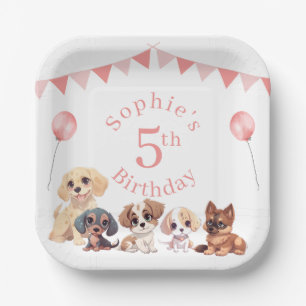 Schattigee puppy hond roze meisje verjaardag papieren bordje