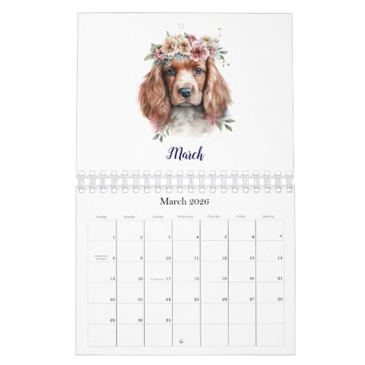 Schattigee Puppy Huisdieren Waterverf Flower Kalender (Mar 2026)