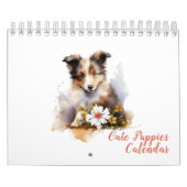 Schattigee Puppy Huisdieren Waterverf Flower Kalender (Hoes)
