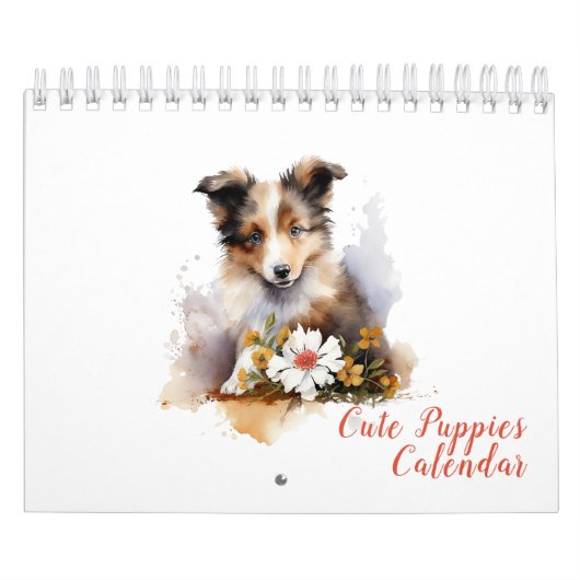 Schattigee Puppy Huisdieren Waterverf Flower Kalender (Hoes)