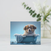 Schattigee Puppy in Blue Bath Tub Briefkaart (Staand voorkant)