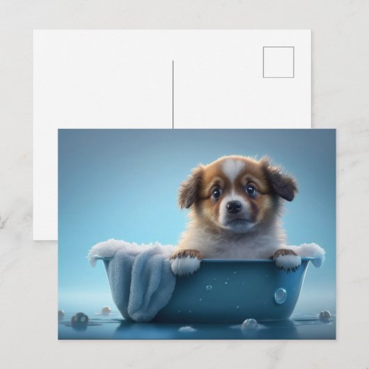Schattigee Puppy in Blue Bath Tub Briefkaart (Voorkant / Achterkant)