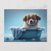 Schattigee Puppy in Blue Bath Tub Briefkaart (Voorkant)