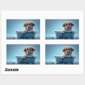 Schattigee Puppy in Blue Bath Tub Rechthoekige Sticker (Vel)