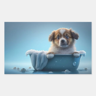 Schattigee Puppy in Blue Bath Tub Rechthoekige Sticker