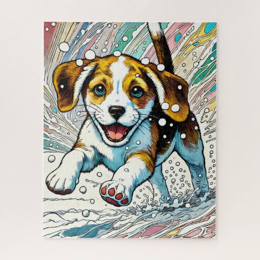 Schattigee puppy in de sneeuwpuzzel van 500 stukje legpuzzel (Verticaal)