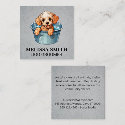 Schattigee puppy in emmer water vierkante visitekaartje (Voorkant / Achterkant)