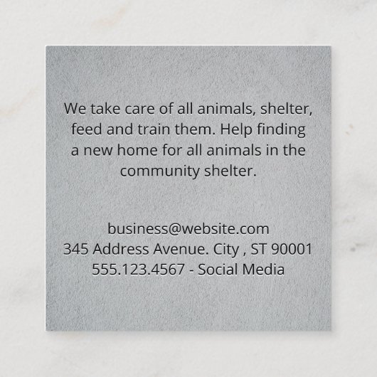 Schattigee puppy in emmer water vierkante visitekaartje (Achterkant)