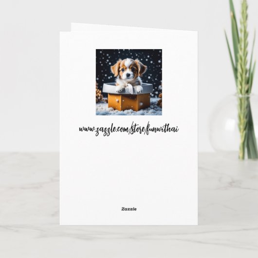Schattigee Puppy in Gift Box Vakantie Kerstmis Kaart (Achterkant)