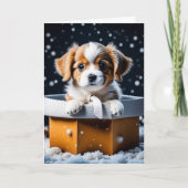 Schattigee Puppy in Gift Box Vakantie Kerstmis Kaart (Voorkant)