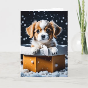 Schattigee Puppy in Gift Box Vakantie Kerstmis Kaart