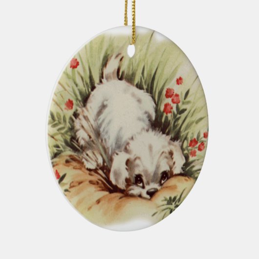 Schattigee puppy in gras keramisch ornament (Rechts)