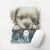Schattigee puppy in jeans Art Monogram Mousepad Muismat (Met muis)