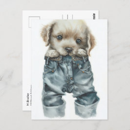 Schattigee puppy in jeans kunst briefkaart