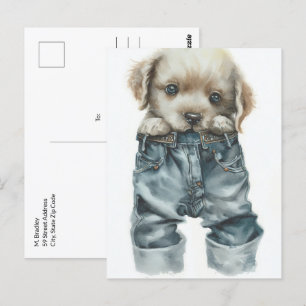 Schattigee puppy in jeans kunst briefkaart