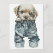 Schattigee puppy in jeans kunst briefkaart (Voorkant)
