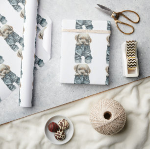 Schattigee puppy in jeans kunst cadeaupapier