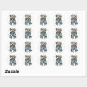 Schattigee puppy in jeans kunst ronde sticker (Vel)
